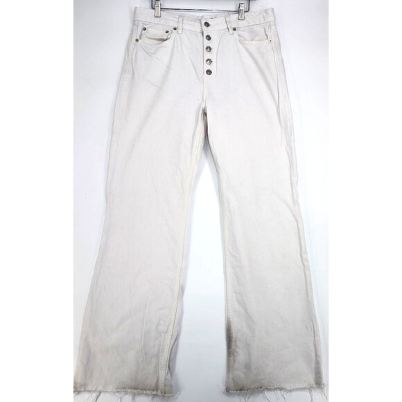 MNG Denim Wide Leg Jeans 12 White Button Fly Raw Hem Y2K Minimalist Aesthetic - Picture 1 of 9